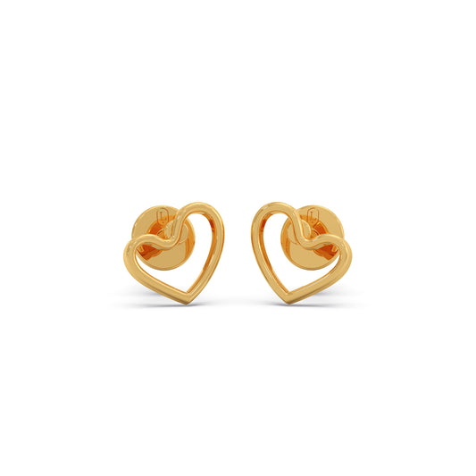 Heart Plain Gold Stud Earrings - Yellow