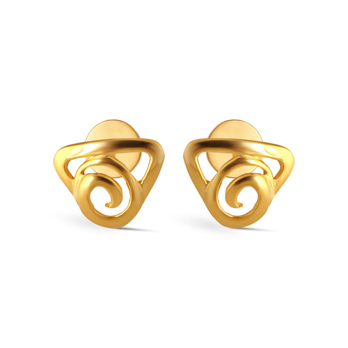 Twirl Arc Plain Gold Stud Earrings