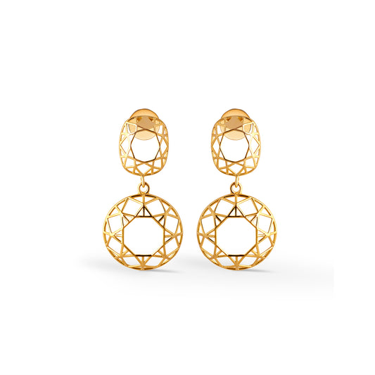 Mosaic Lattice Plain Gold Dangle Earrings - Yellow