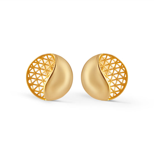 Mesh Curve Fusion Gold Stud Earrings - Yellow