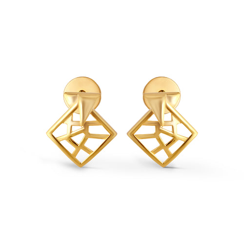 Ethereal Grid Plain Gold Stud Earrings