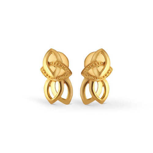 Leaf Knot Plain Gold Stud Earrings