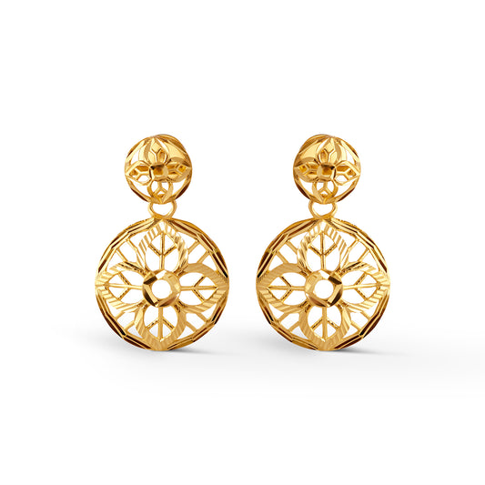 Medallion Intricate Gold Drop Earrings - Yellow