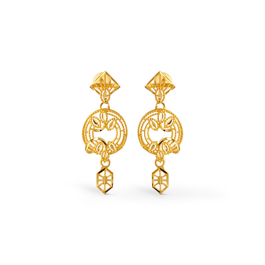 Ornara Intricate Gold Dangle Earrings - Yellow