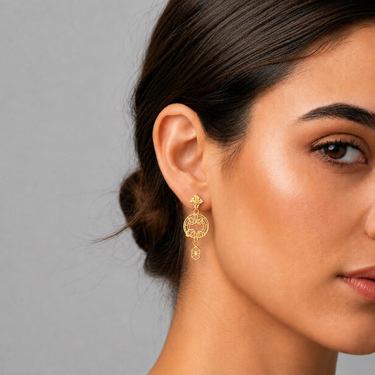 Ornara Intricate Gold Dangle Earrings - MQ_AI