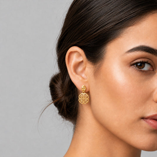Bloom Intricate Gold Dangle Earrings - MQ_AI