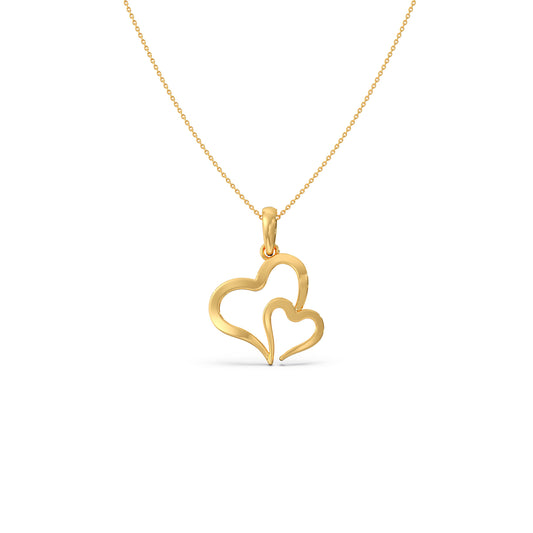 Duo Heart Plain Gold Pendant - Yellow