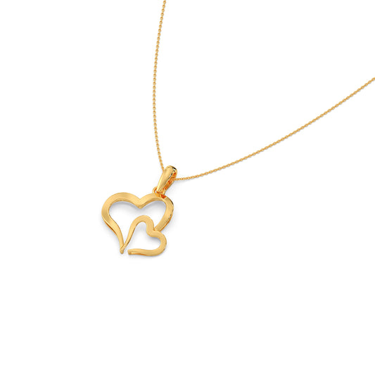 Duo Heart Plain Gold Pendant - Yellow