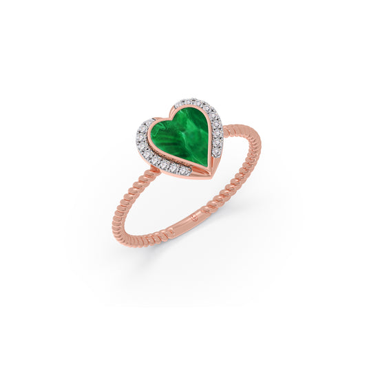 Malachite Heart Diamond Ring - Rose