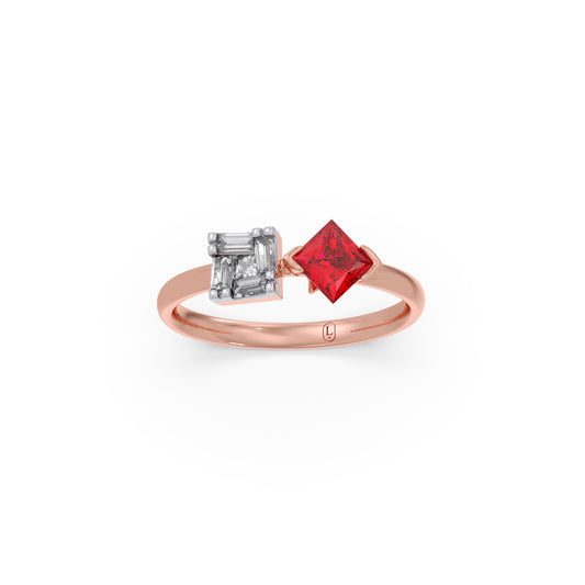 Rose Square Gemstone Toi et Moi Ring - Rose