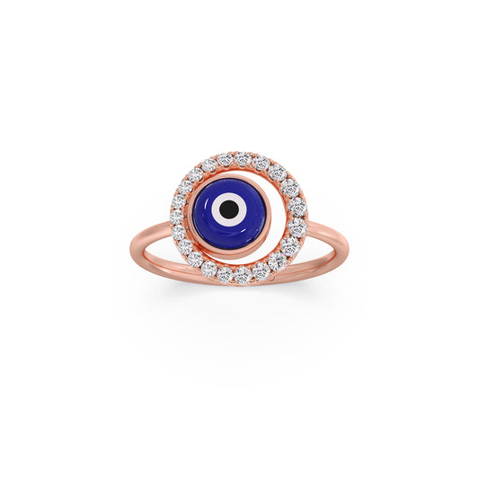 Blue Enamel Evil Eye Diamond Ring