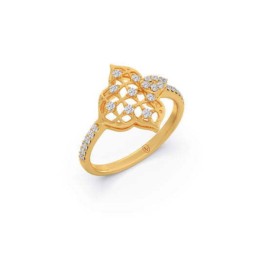 Floral Lattice Diamond Ring - Yellow