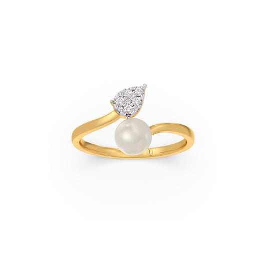 Pearl Dewdrop Diamond Bypass Ring - Yellow