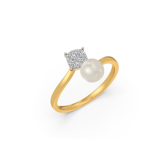 lozenge Pearl Diamond Bypass Ring - Yellow