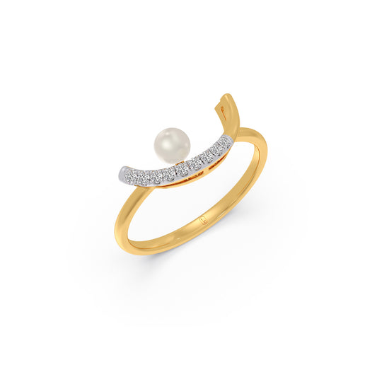 Floating-Pearl Diamond Arc Ring - Yellow