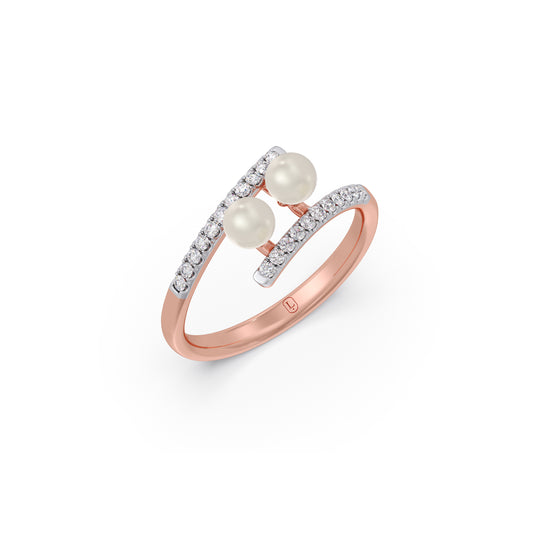 Dual Pearl Diamond Bypass Ring - Rose