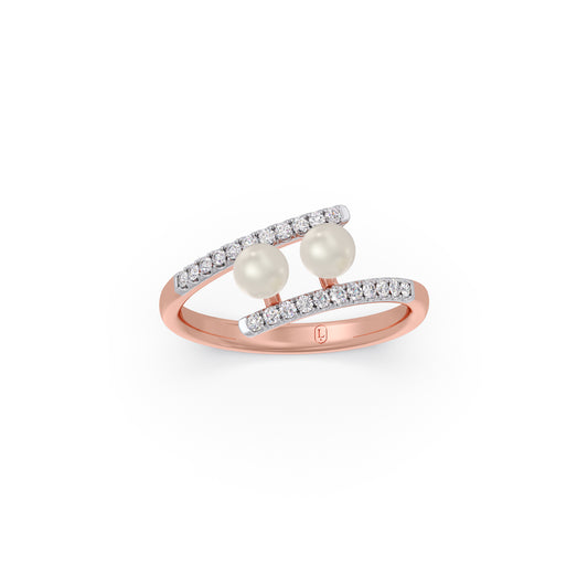 Dual Pearl Diamond Bypass Ring - Rose