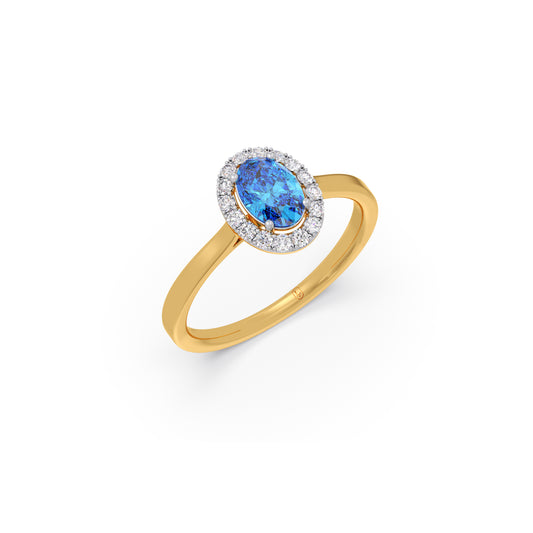 Oval Gem Halo Diamond Ring - Yellow