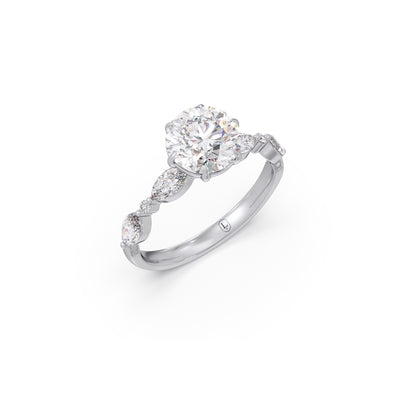 Round Cut with Side Diamonds Accent Engagement Ring