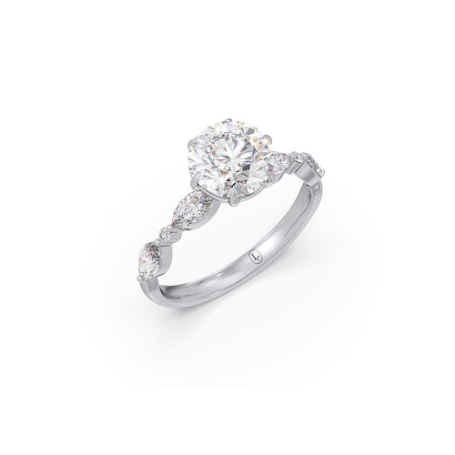 Round Cut with Side Diamonds Accent Engagement Ring