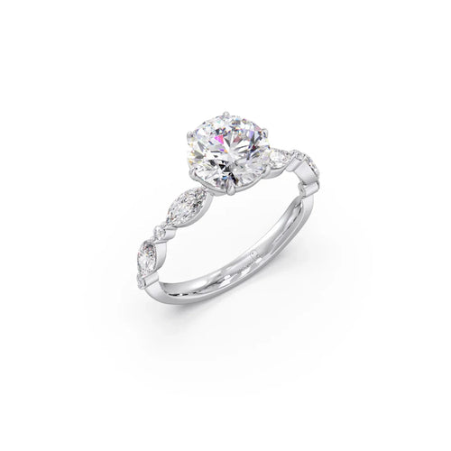 Round Cut with Side Diamonds Accent Engagement Ring