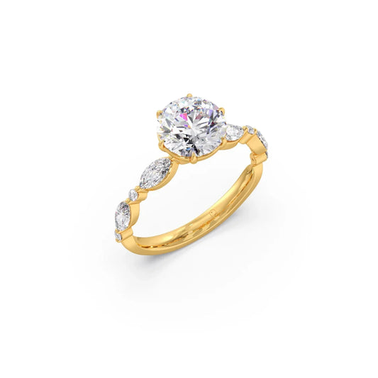 Round Cut with Side Diamonds Accent Engagement Ring - Yellow