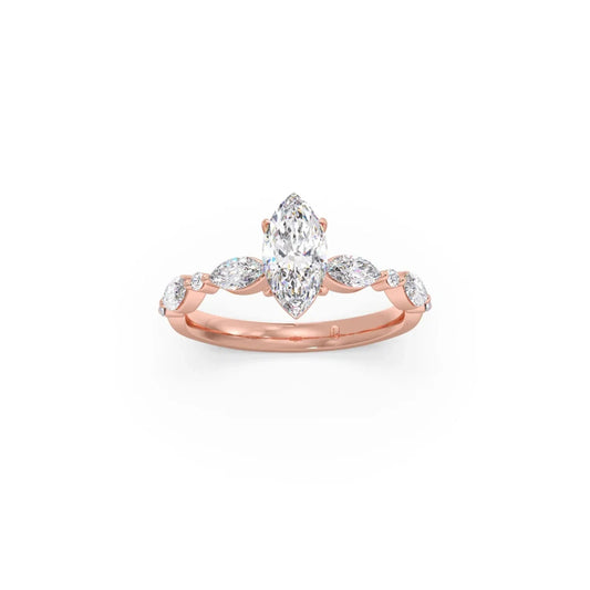 Marquise Cut with Side Diamonds Accent Engagement Ring - Rose