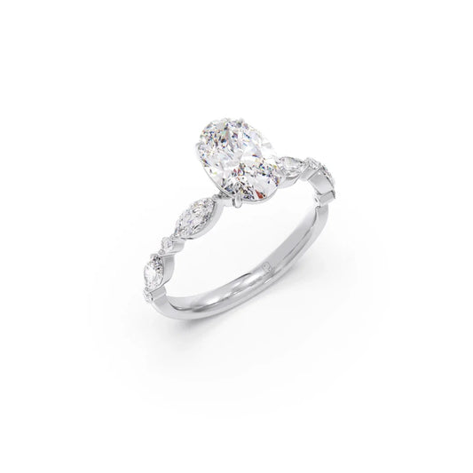Oval Cut with Side Diamonds Accent Engagement Ring - White