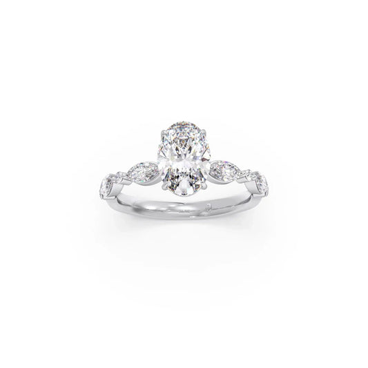 Oval Cut with Side Diamonds Accent Engagement Ring - White