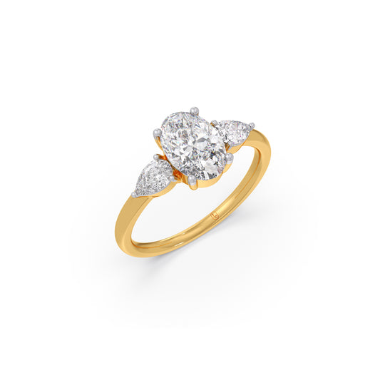 Oval Cut Three Stone Engagement Ring - Yellow