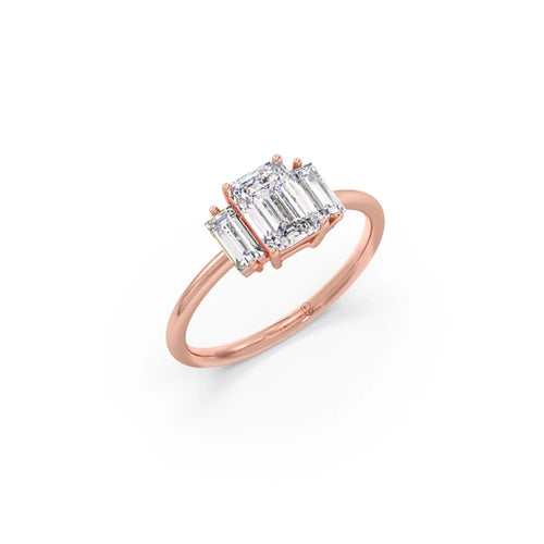 Emerald Cut with Side Baguette Three Stone Engagement Ring