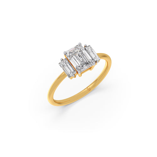 Emerald Cut with Side Baguette Three Stone Engagement Ring