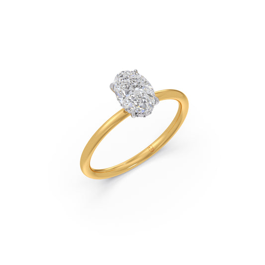 Classic Oval Shape Diamond Ring with Sleek Band - Yellow