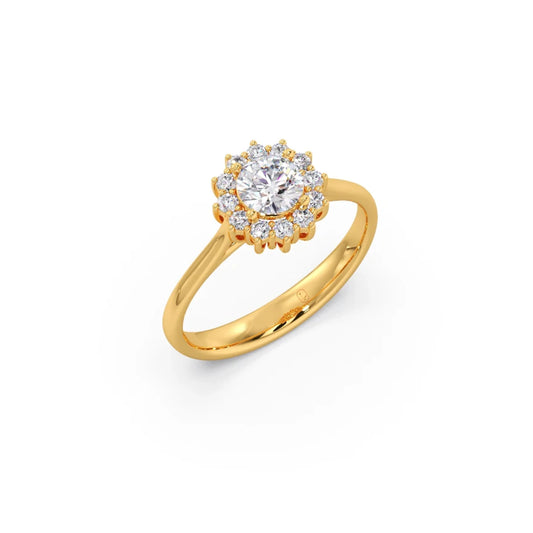 Round Shape Diamond with Halo Setting Ring - Yellow