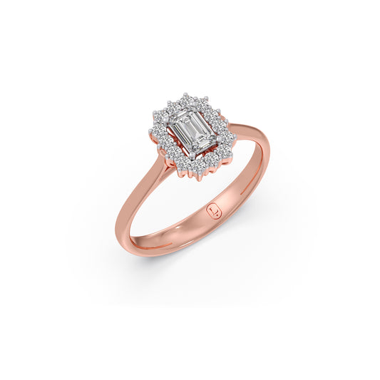 Emerald Shape Diamond with Halo Setting Ring - Rose