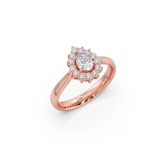 Tear Drop Shape Diamond with Halo Setting Ring - Rose