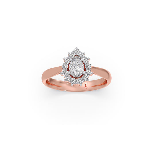 Tear Drop Shape Diamond with Halo Setting Ring - Rose