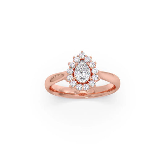 Tear Drop Shape Diamond with Halo Setting Ring - Rose