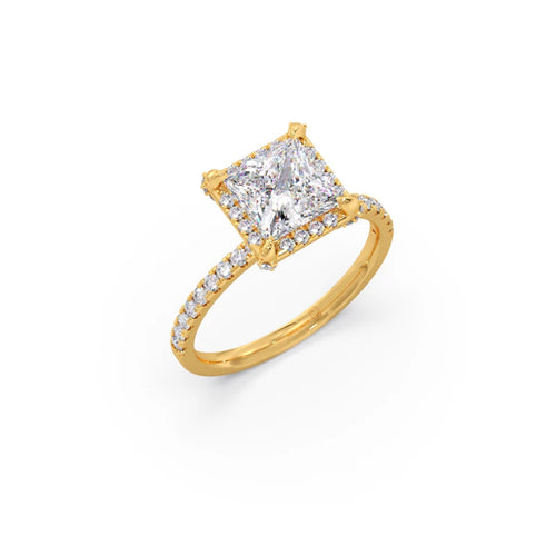 Princess Shape Diamond with Halo Setting Ring