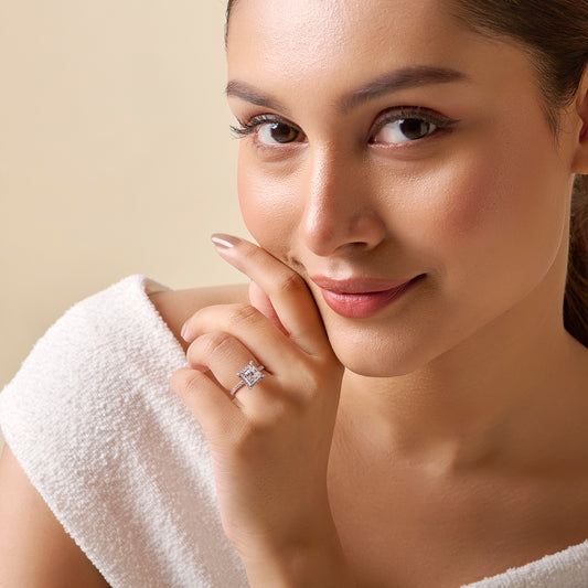 Princess Shape Diamond with Halo Setting Ring - MQ