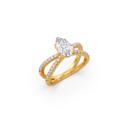 Pear Diamond Crossover Micro Pave Engagement Ring