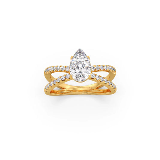 Pear Diamond Crossover Micro Pave Engagement Ring