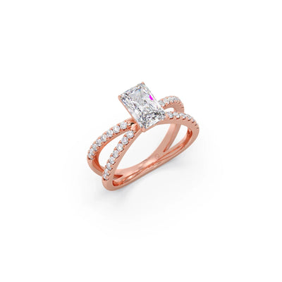 Emerald Diamond Crossover Micro Pave Engagement Ring