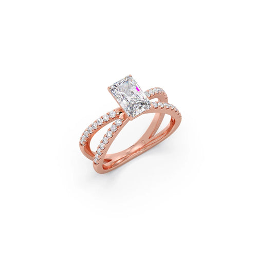 Emerald Diamond Crossover Micro Pave Engagement Ring