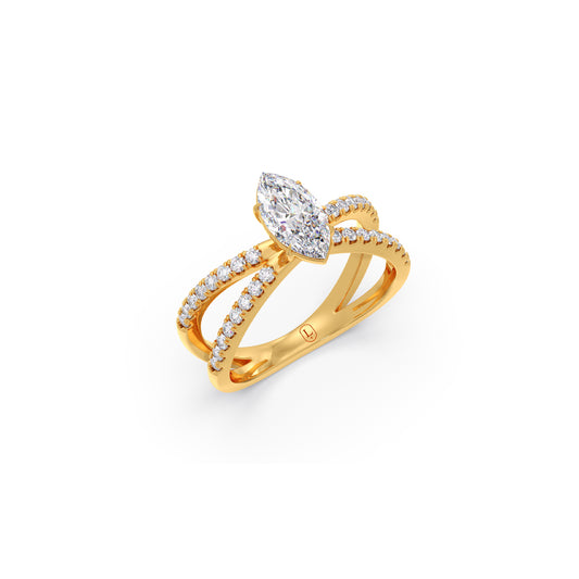 Marquise Diamond Crossover Micro Pave Engagement Ring