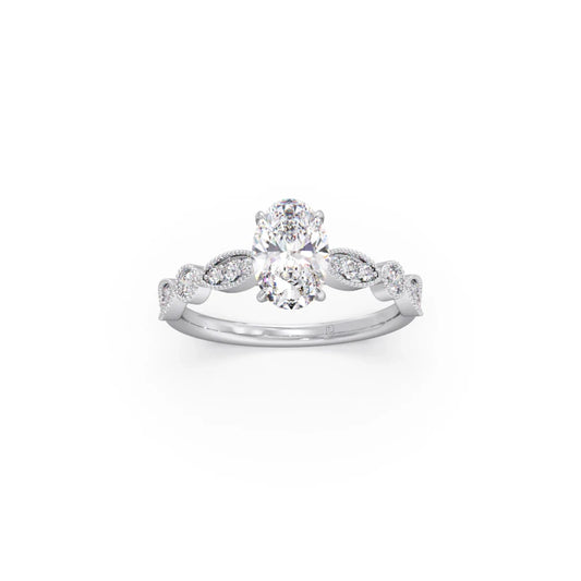Vintage Milgrain Style Oval Shape Diamond Engagement Ring