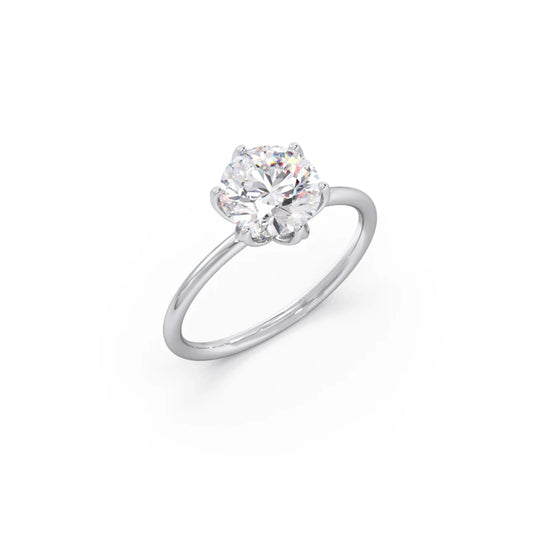 Round Solitaire Tulip Setting Engagement Ring - White