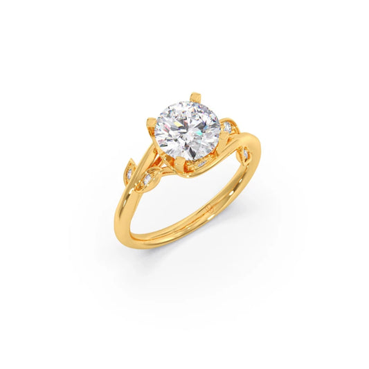 Round Diamond Engagement Ring with Vine Accent - Yellow