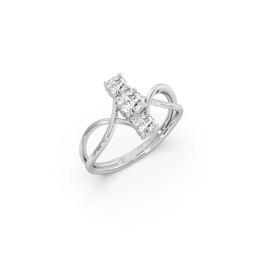 Interlocking Three-Stone Diamond Ring - White