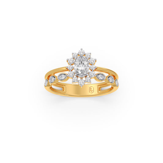 Vintage Halo Oval Diamond Ring - Yellow
